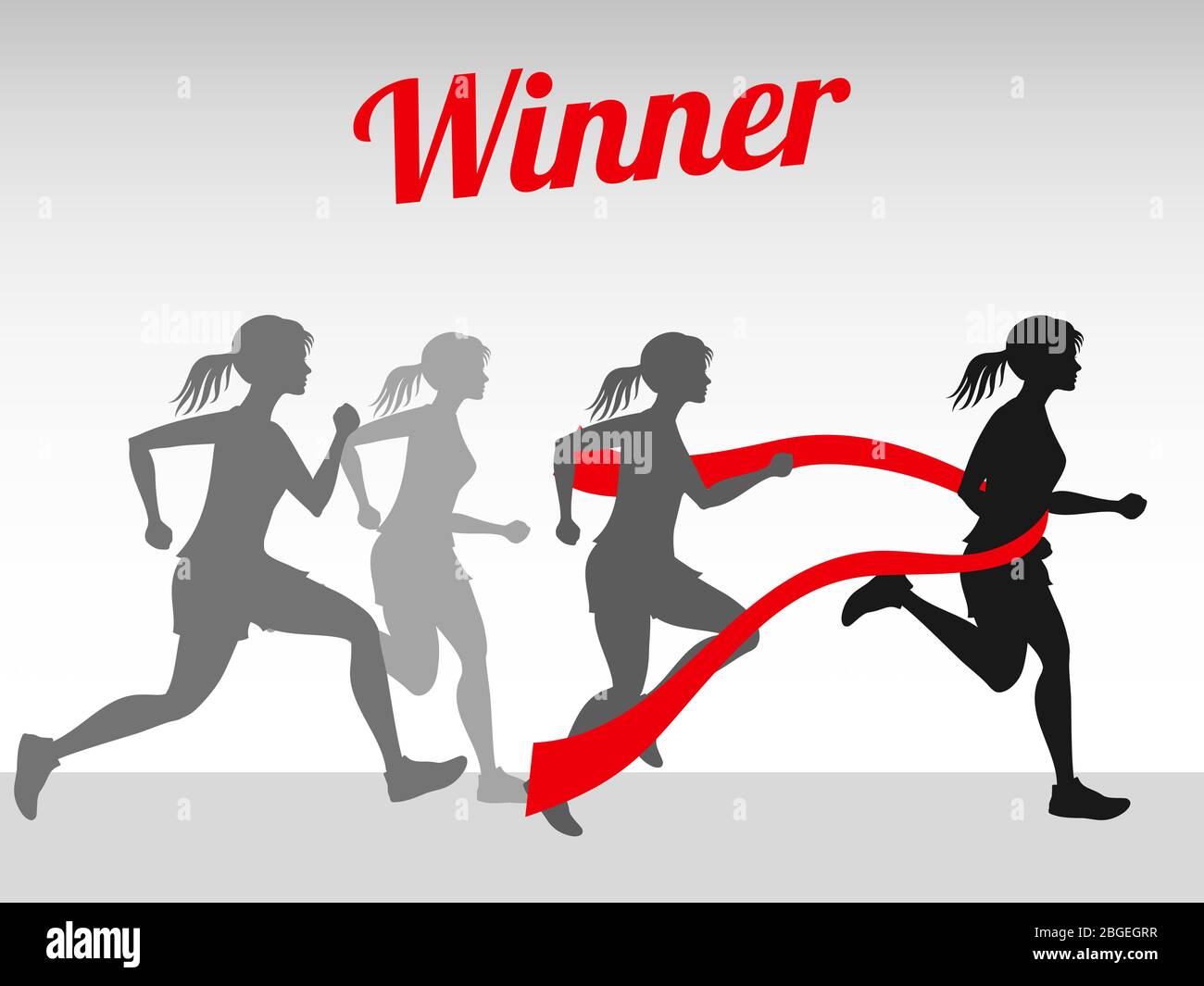Sieger Vektor-Konzept mit weiblichen Laufsilhouetten auf Finish Tape Illustration Stock Vektor