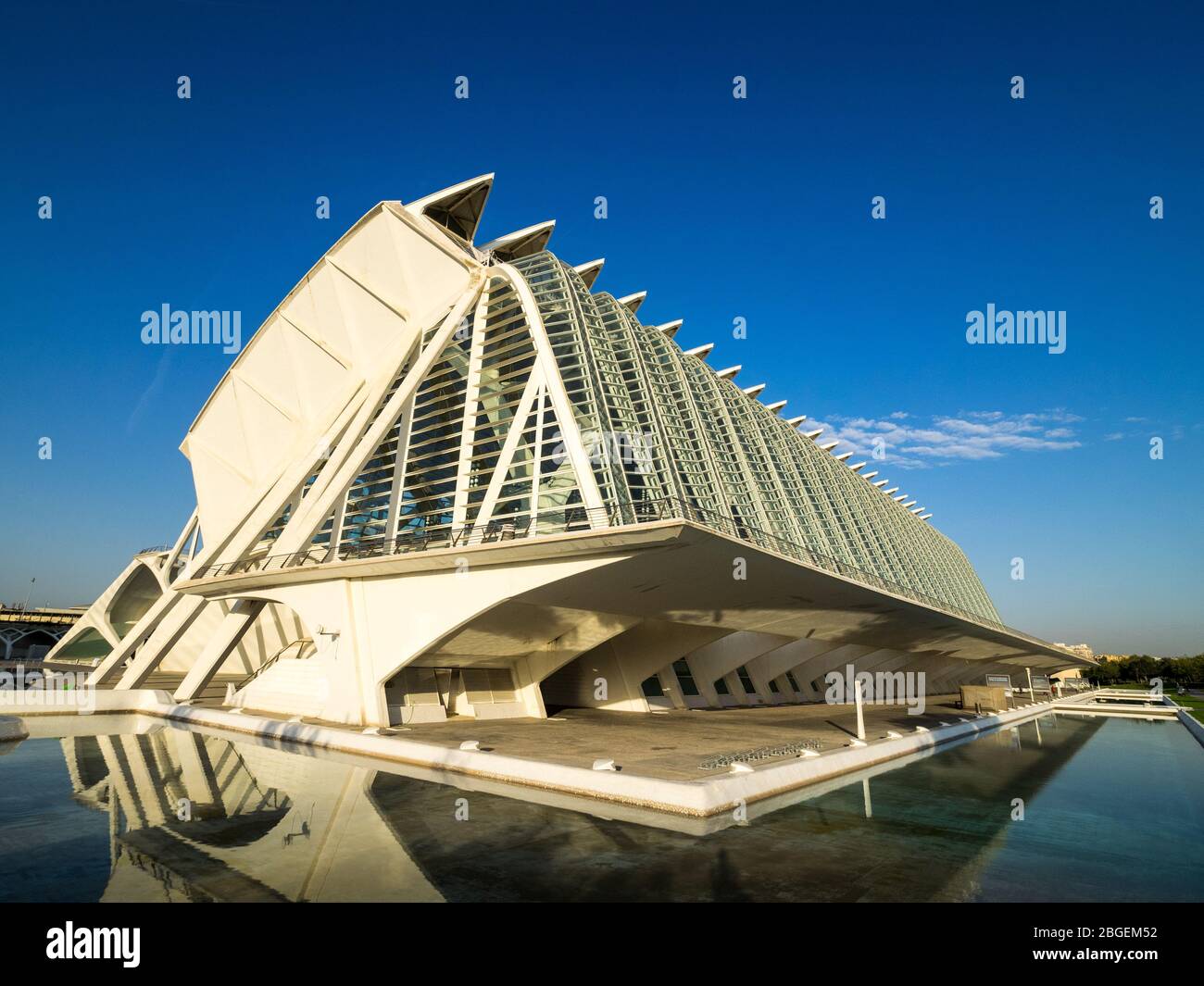 Architektur von Valencia - Príncipe Felipe Museum der Wissenschaften in der Stadt der Künste und Wissenschaften in Valencia, Architekt Santiago Calatrava (eröffnet 2000) Stockfoto