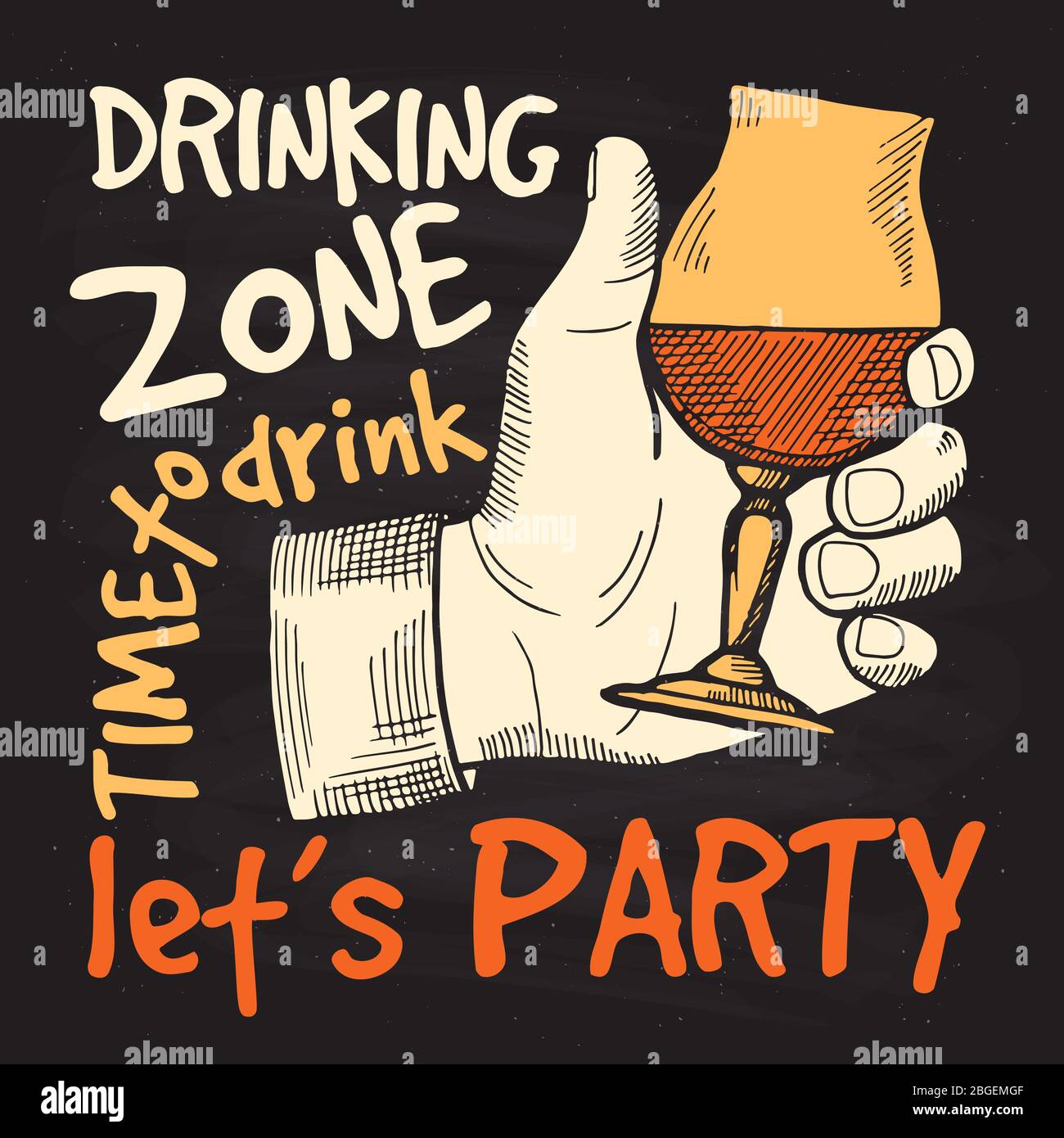 Retro-Stil Poster für Alkohol-Party. Trinkgläser in den Händen. Vintage Werbung Illustration mit Platz für Ihren Text Stock Vektor