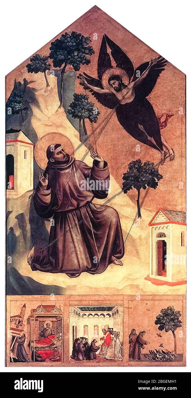 Hl. Franz von Assisi, Empfang der Stigmata, Gemälde von Giotto di Bondone, 1300 Stockfoto