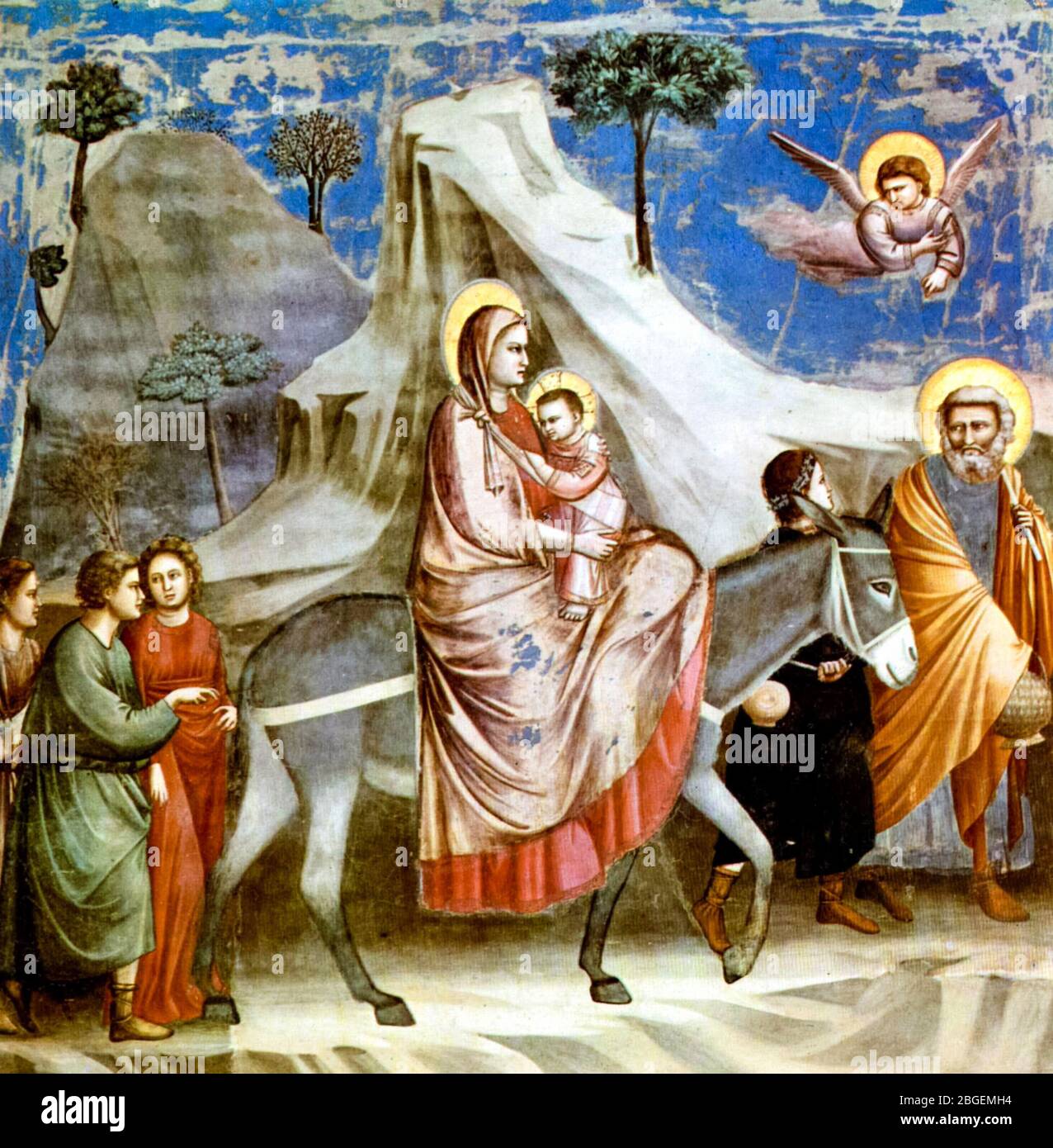 Giotto di Bondone, die Flucht nach Ägypten, Fresko, 1304-1306 Stockfoto