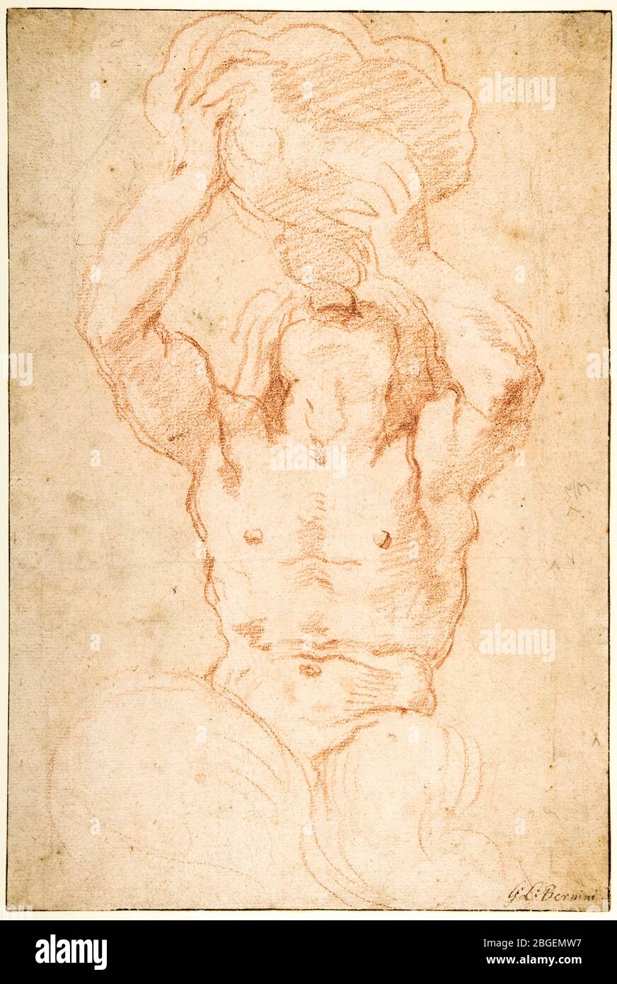 Gian Lorenzo Bernini, Studie für einen Triton, Zeichnung, 1642-1643 Stockfoto