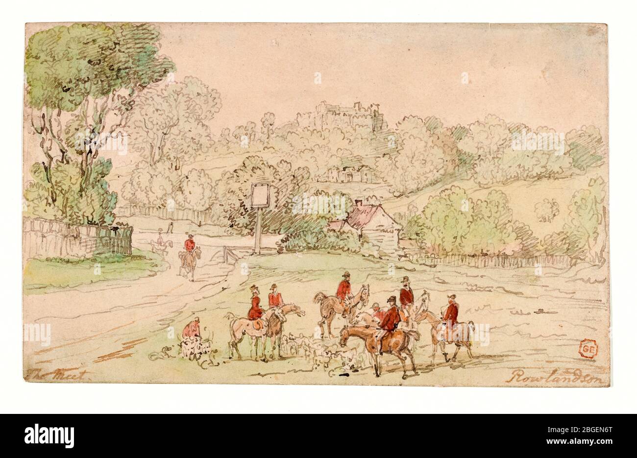 Thomas Rowlandson, Landschaft mit Jagdszene, Malerei, 1780-1789 Stockfoto