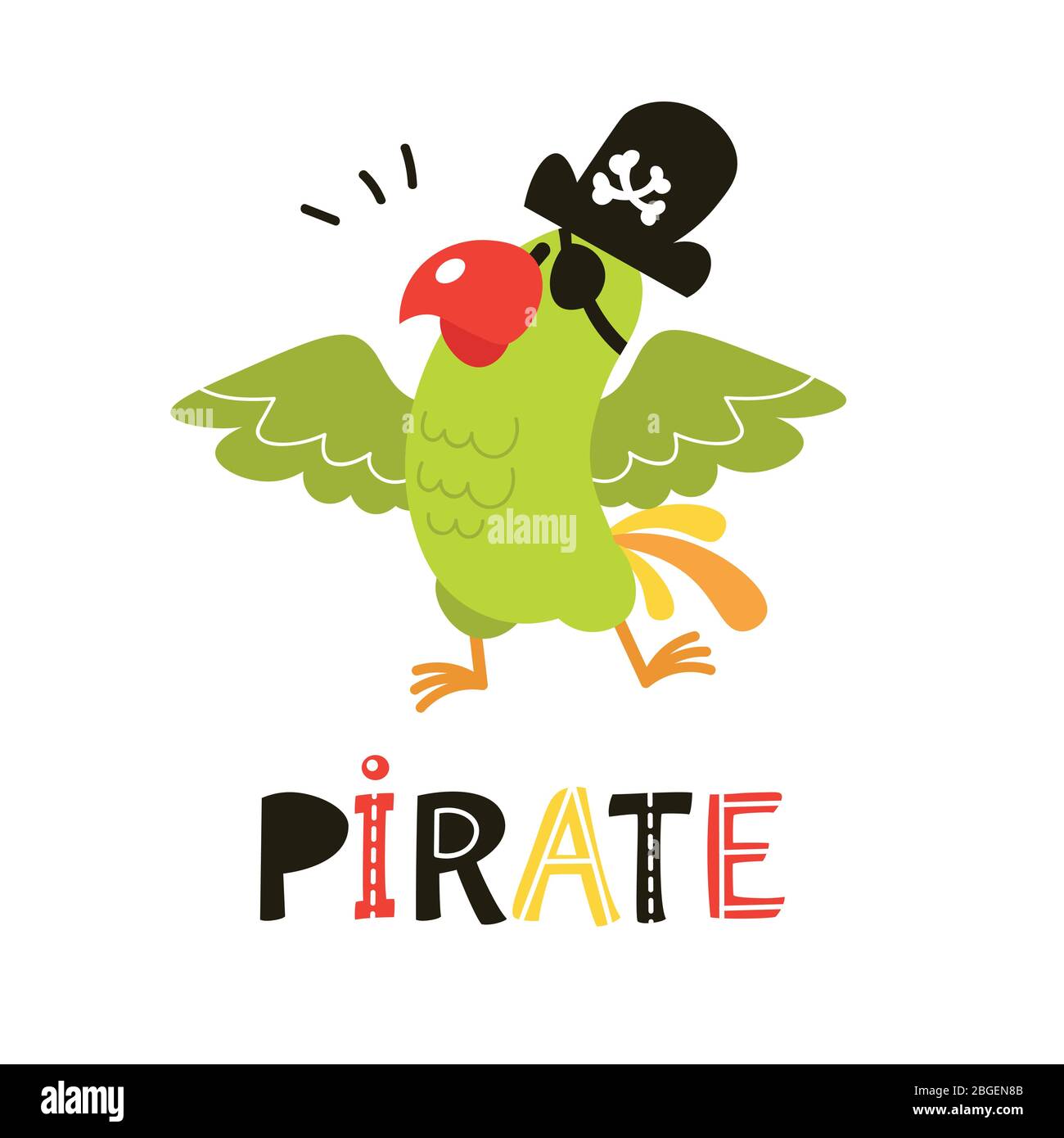 Niedlichen Cartoon Piraten Papagei. Sammlung von liebenswerten Piraten auf weißem Hintergrund isoliert Stock Vektor
