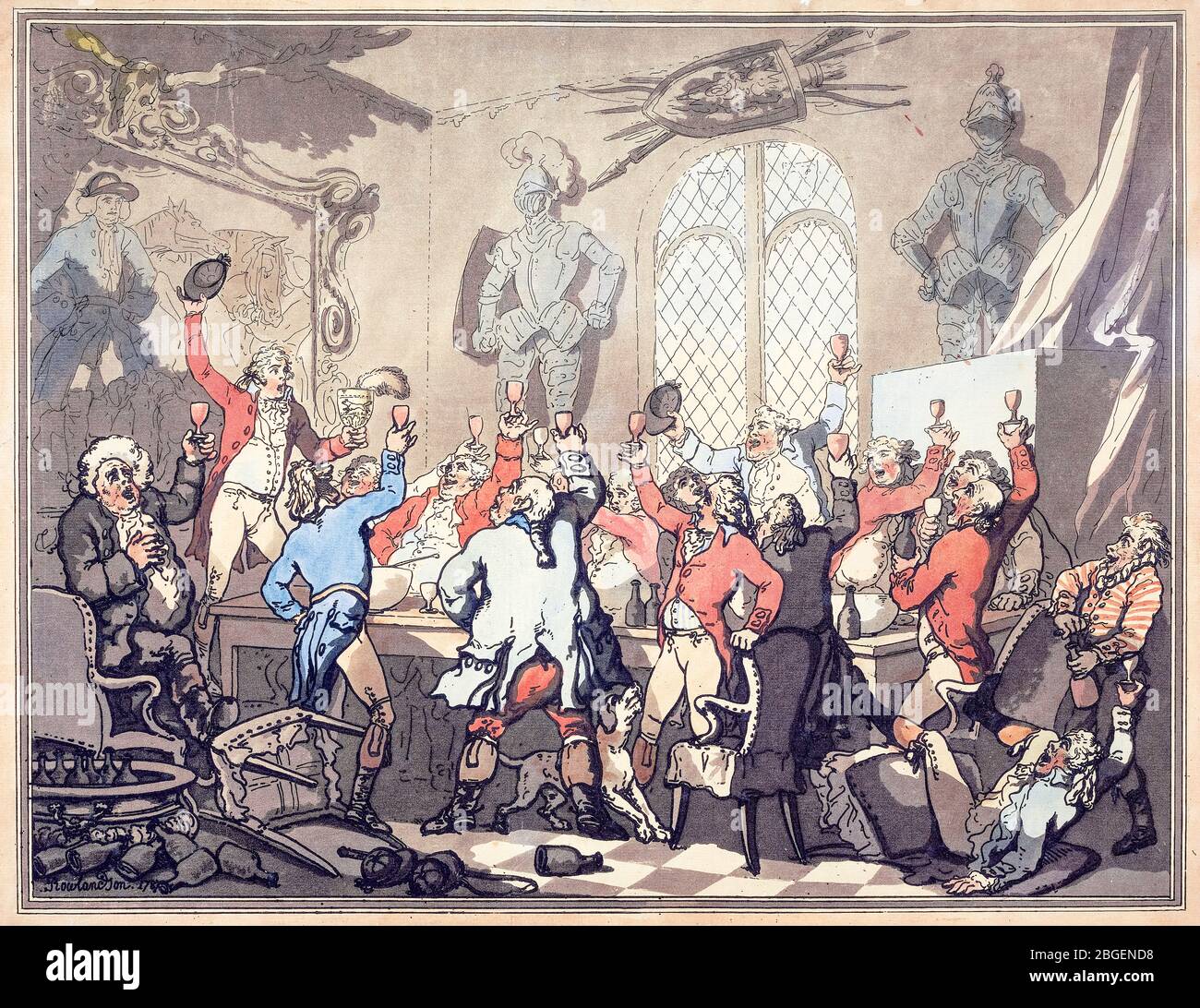 Fuchsjagd, das Abendessen, Druck von Thomas Rowlandson, 1787 Stockfoto