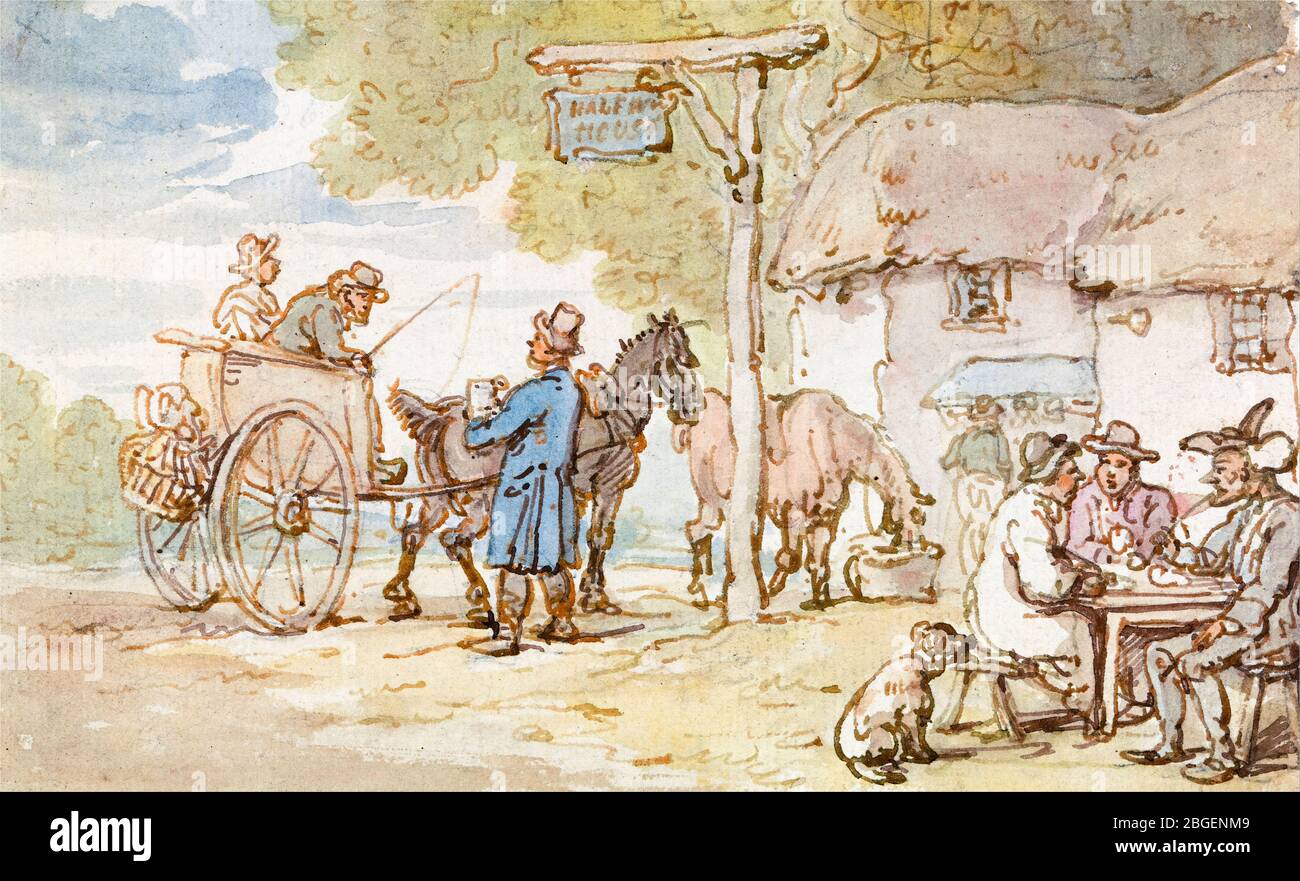 Thomas Rowlandson, Dr. Syntax Outside the Halfway House, Zeichnung, 1821 Stockfoto