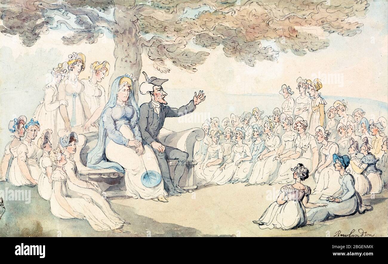 Doctor Syntax besucht eine Internat für junge Damen, Zeichnung von Thomas Rowlandson, 1821 Stockfoto
