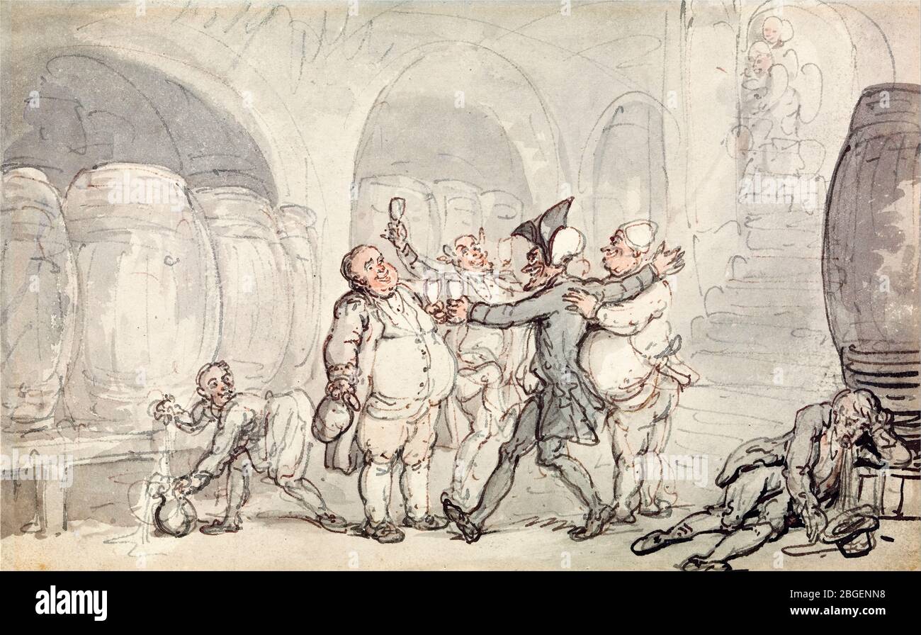 Thomas Rowlandson, Dr. Syntax, machte sich aus dem Keller frei, Zeichnung, vor 1827 Stockfoto