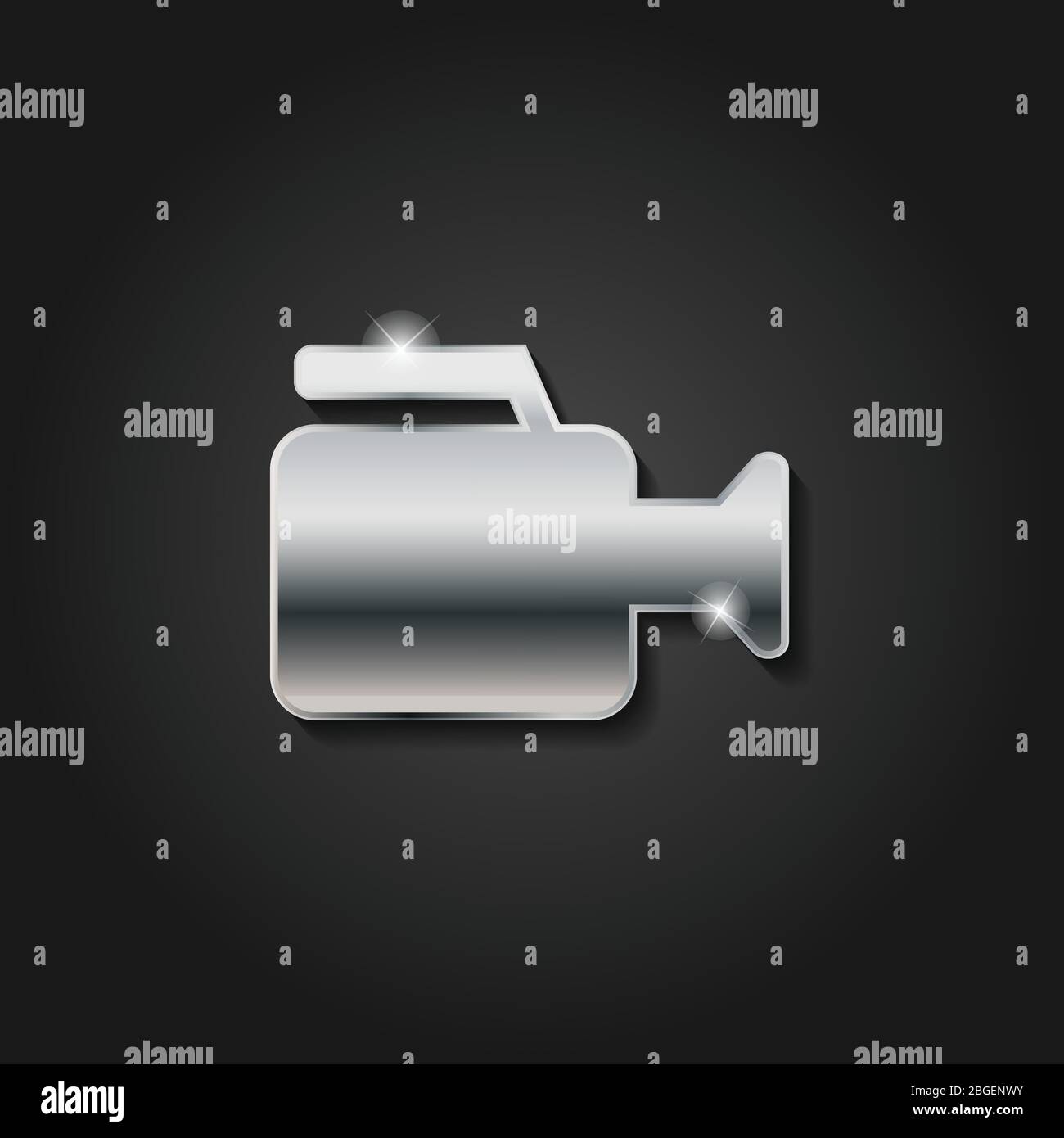 Glänzend Silber Videokamera Symbol metallic Symbol Design Vektor Vorlage isoliert auf einem dunklen Hintergrund Stock Vektor