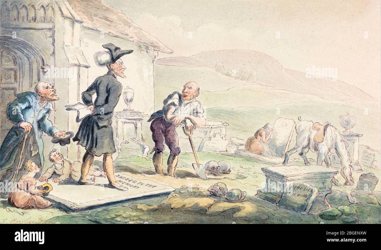 Thomas Rowlandson, Dr. Syntax Meditation über die Grabsteine, Zeichnung, 1820 Stockfoto