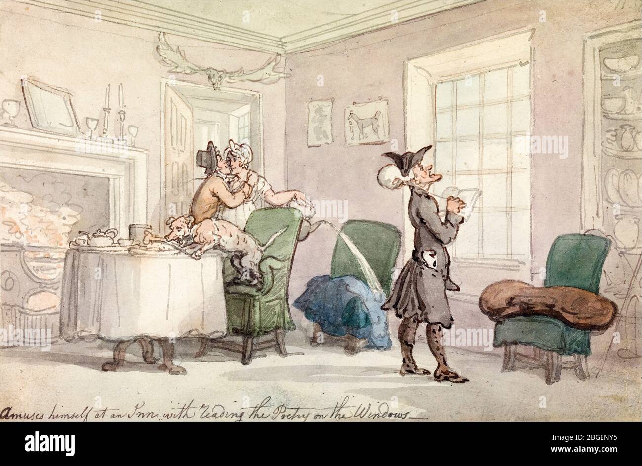 Thomas Rowlandson, Dr. Syntax, Kopieren der Fensterwit, Zeichnung, um 1809-1812 Stockfoto
