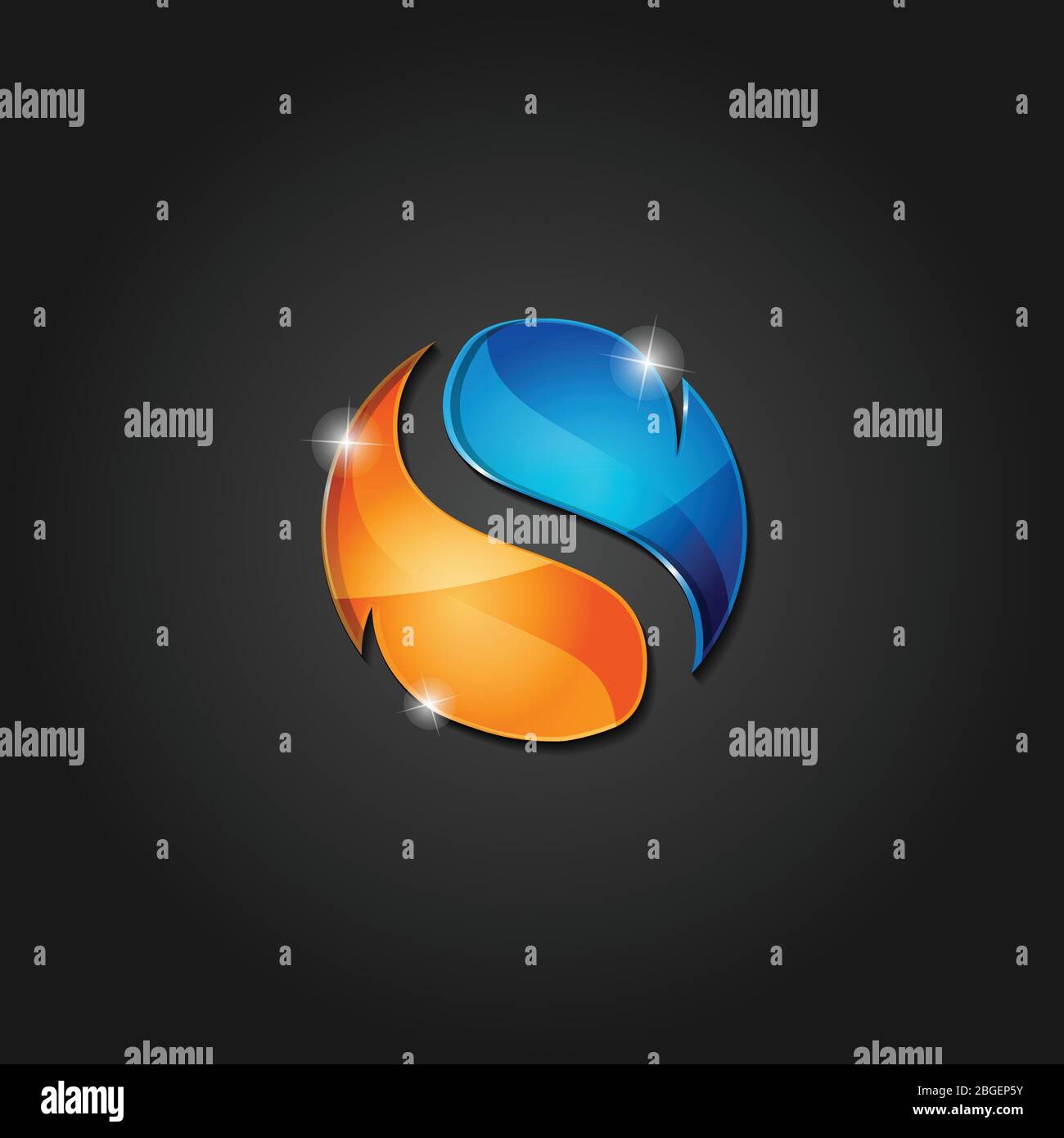 Letter S glänzend bunten Briefmarke Logo Vektor-Design isoliert auf dem dunklen Hintergrund Stock Vektor