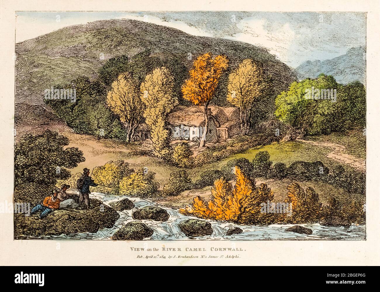 Thomas Rowlandson, Blick auf den Fluss Camel, Cornwall, Radierung, 1812 Stockfoto
