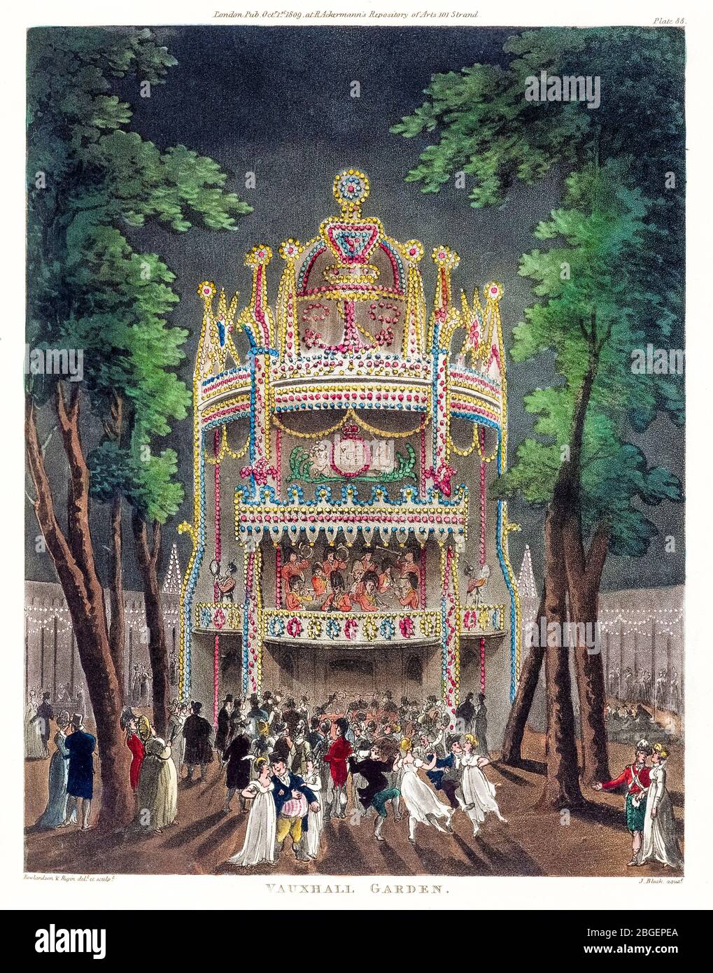 Thomas Rowlandson & Augustus Charles Pugin, Vauxhall Garden, Radierung, 1808-1810 Stockfoto