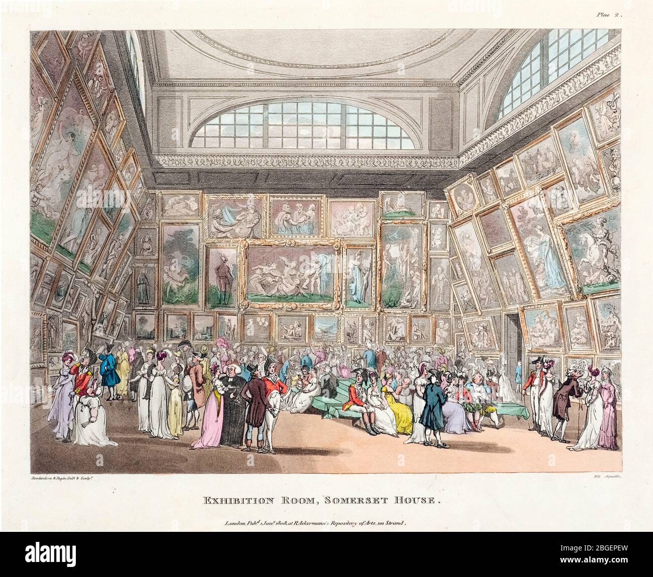 Thomas Rowlandson, Augustus Charles Pugin, Ausstellungsraum, Somerset House, Radierung, 1808-1810 Stockfoto