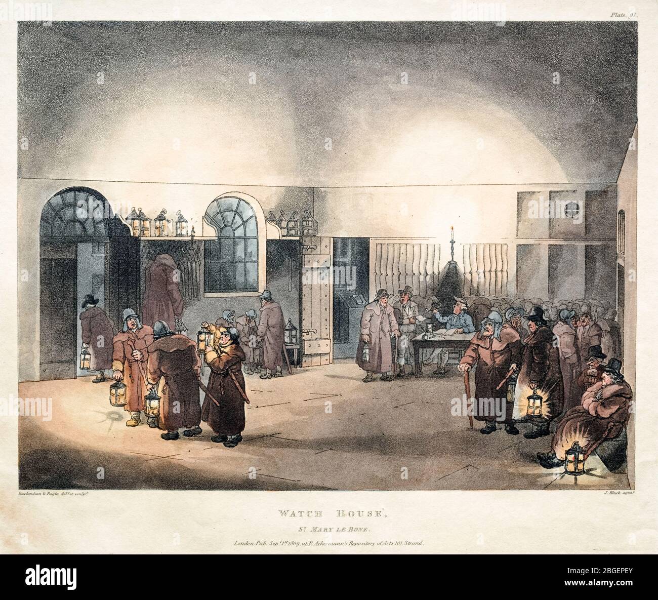 Watch House, St. Mary Le Bone, (Marylebone), Radierung von Thomas Rowlandson, Augustus Charles Pugin, 1809 Stockfoto