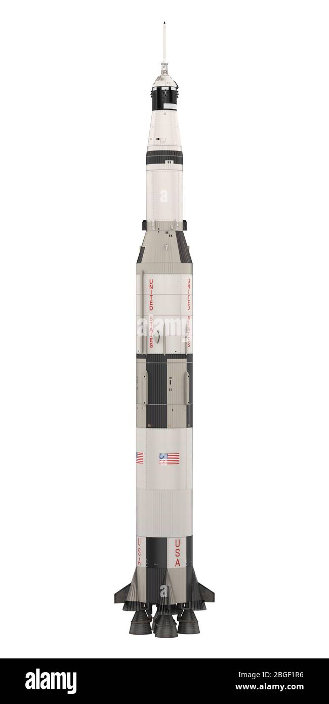Saturn V Rakete isoliert Stockfoto