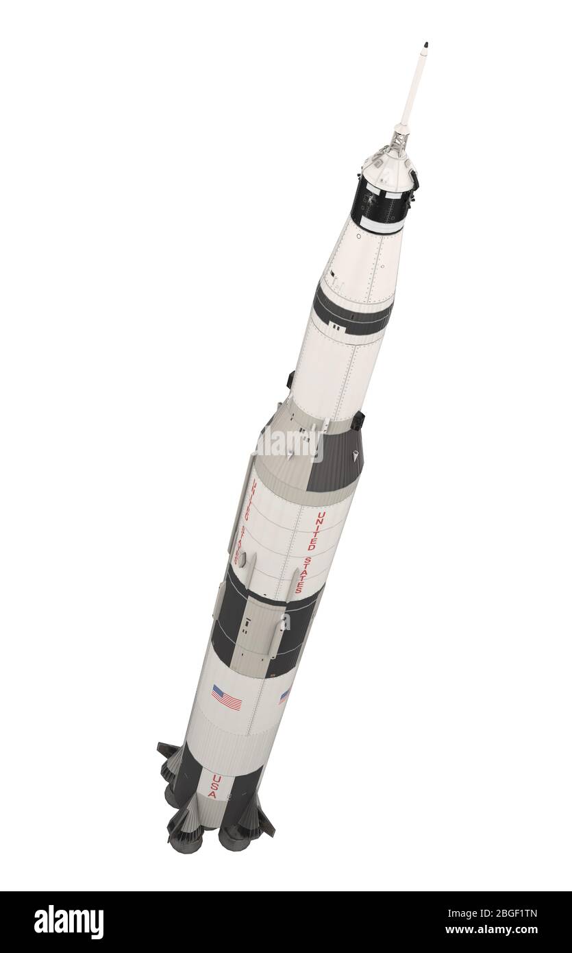 Saturn V Rakete isoliert Stockfoto