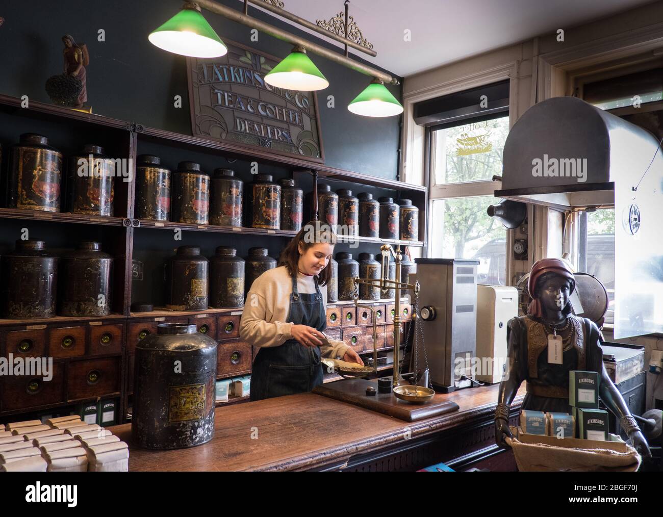 J Atkinson & Co Kaffeeröster in Lancaster Stockfoto