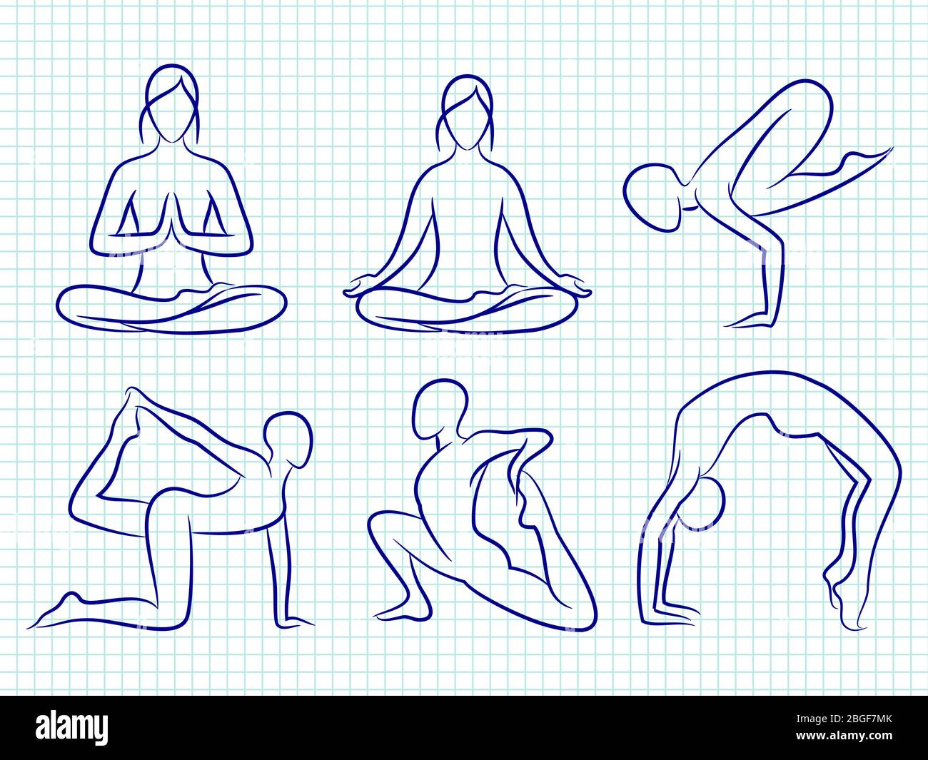 Fitness Yoga Pilates handgezeichnete Silhouetten des Sets. Vektorgrafik Stock Vektor