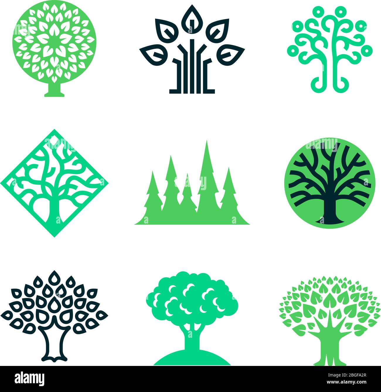 Grünes Naturbaumlogo. Öko-Bildungsvektorkonzept. Illustration von Baum Öko mit grünen Blatt Logo-Kollektion Stock Vektor