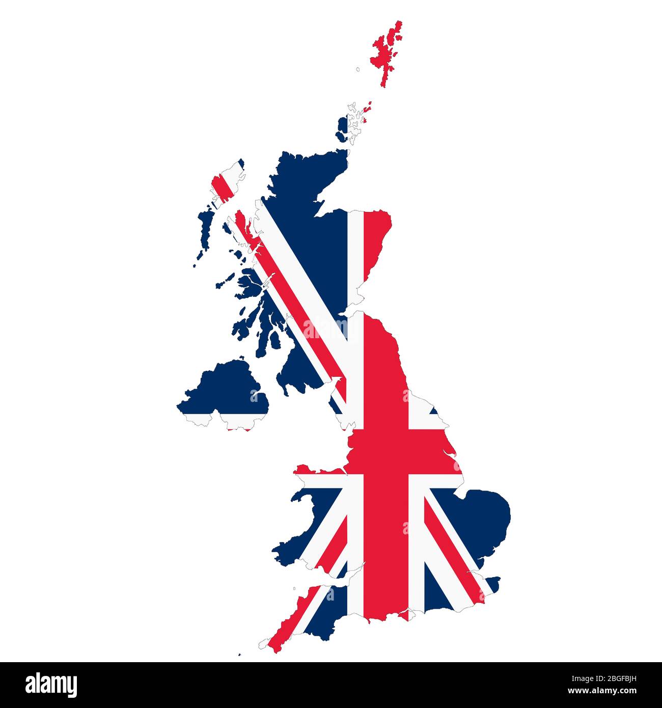 Großbritannien von Großbritannien und Nordirland Karte auf weißem Hintergrund mit Clipping-Pfad Stockfoto
