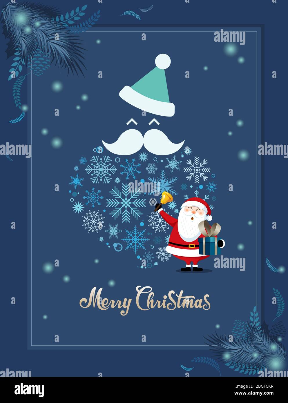 Weihnachtsgrußkarte oder Poster Design Vorlage. Blauer Hintergrund Stock Vektor