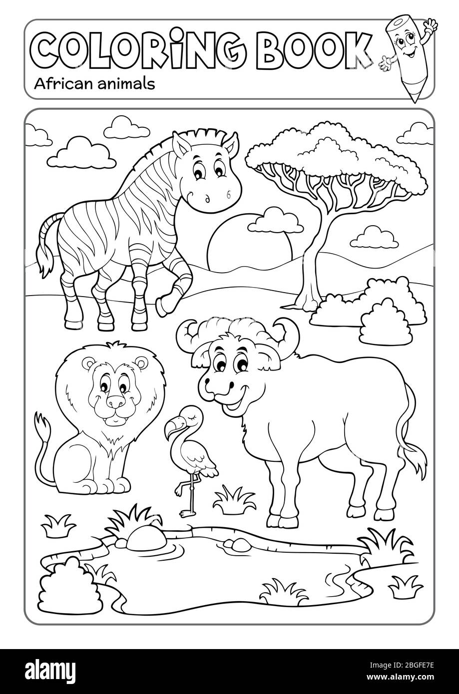 Malbuch Afrikanische Fauna 5 - eps10 Vektorgrafik. Stock Vektor