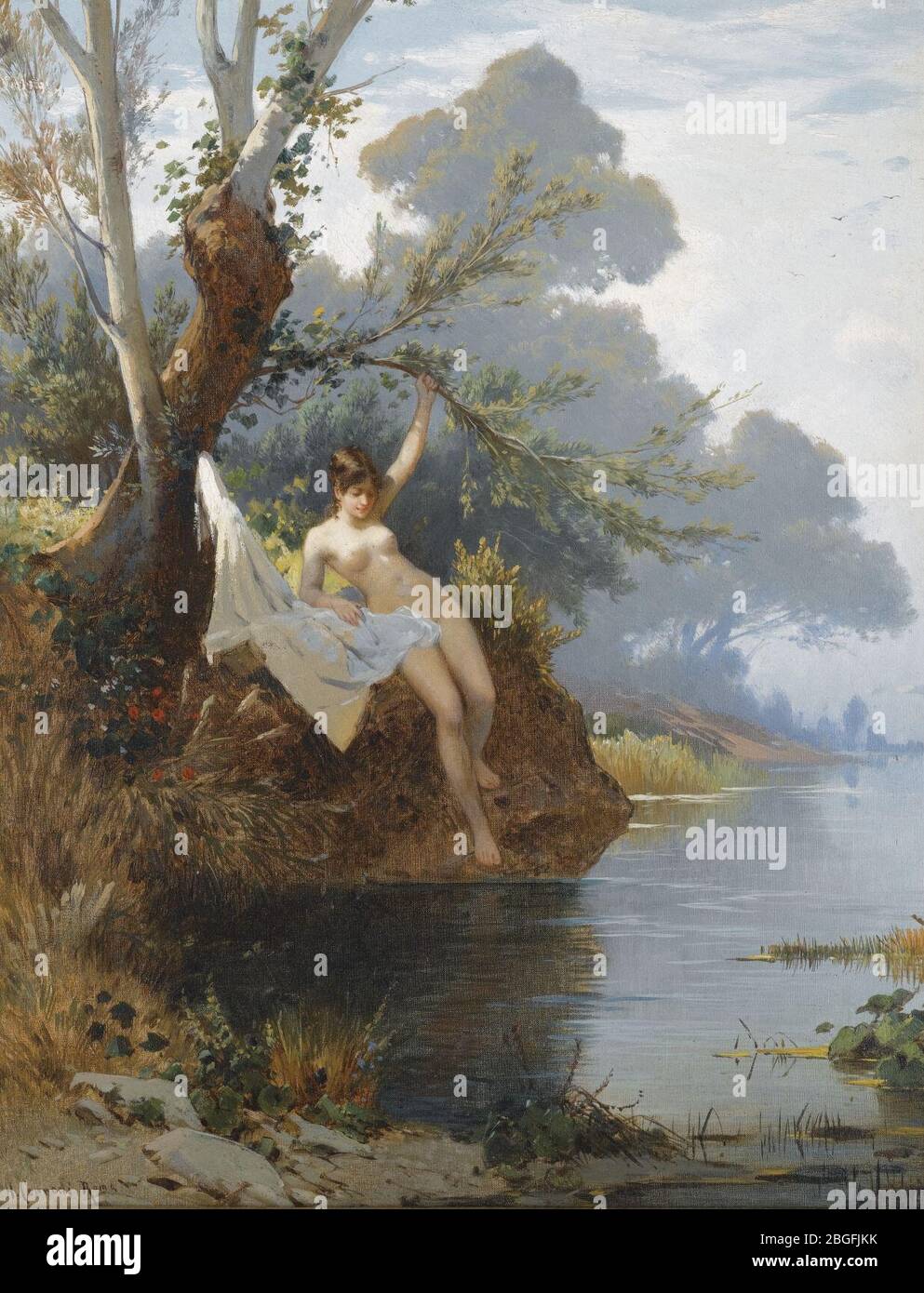 Hermann Corrodi - Con la riva del fiume. Stockfoto