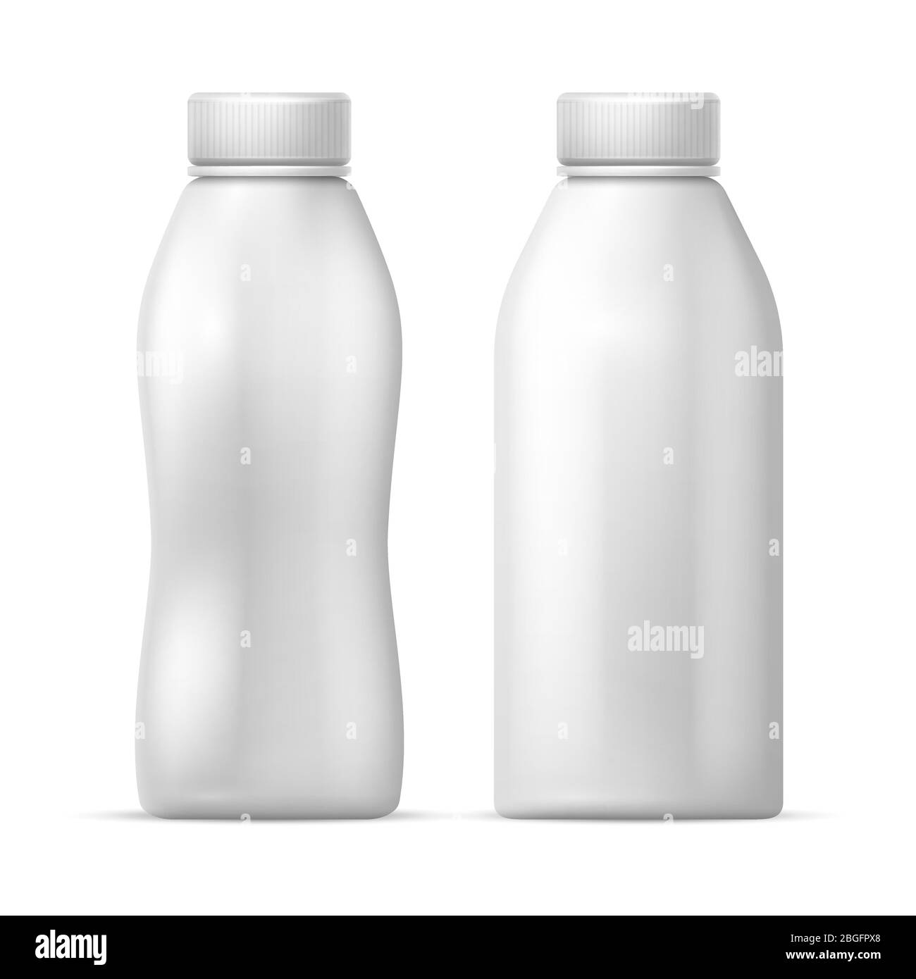 Weiße leere Plastikflasche. Vektor-Verpackungsvorlage für Milchmilch, trinken Joghurt-Produkte. Milchflasche Kunststoff, Milchgetränk Joghurt Illustration Stock Vektor