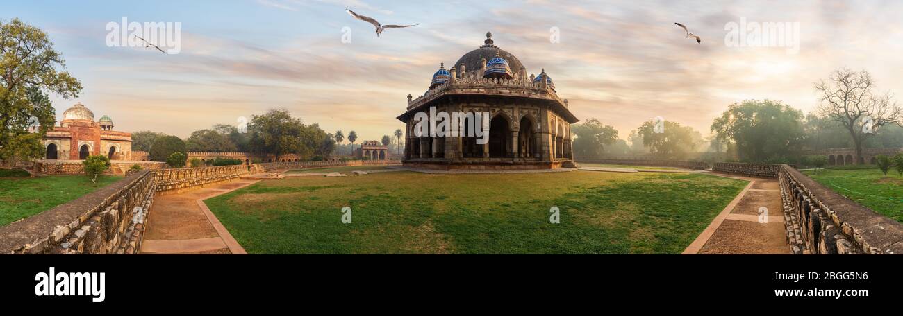 ISA Khan's Tomb Panorama, Humayun's Tomb Complex, Indien, Delhi Stockfoto