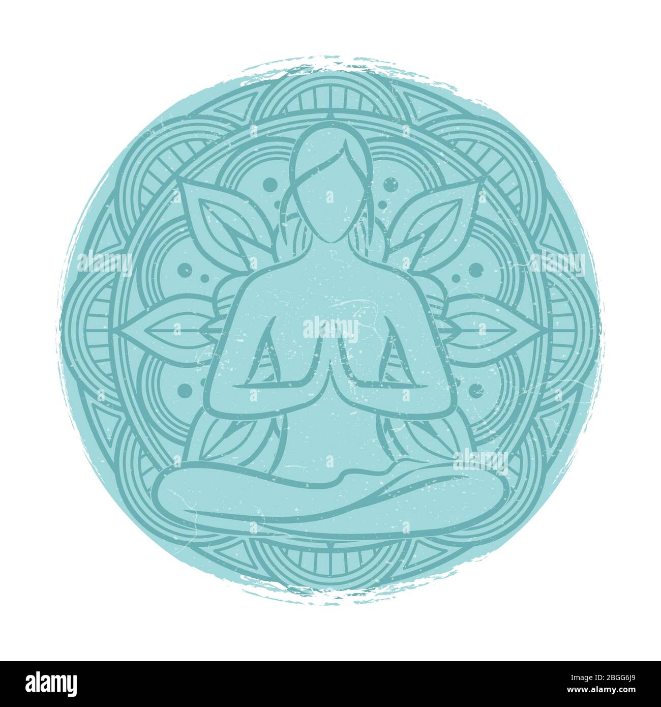 Yoga Balance weibliche Silhouette. Blume Mandala und Meditaion Frau isoliert auf weiß. Vektorgrafik Stock Vektor