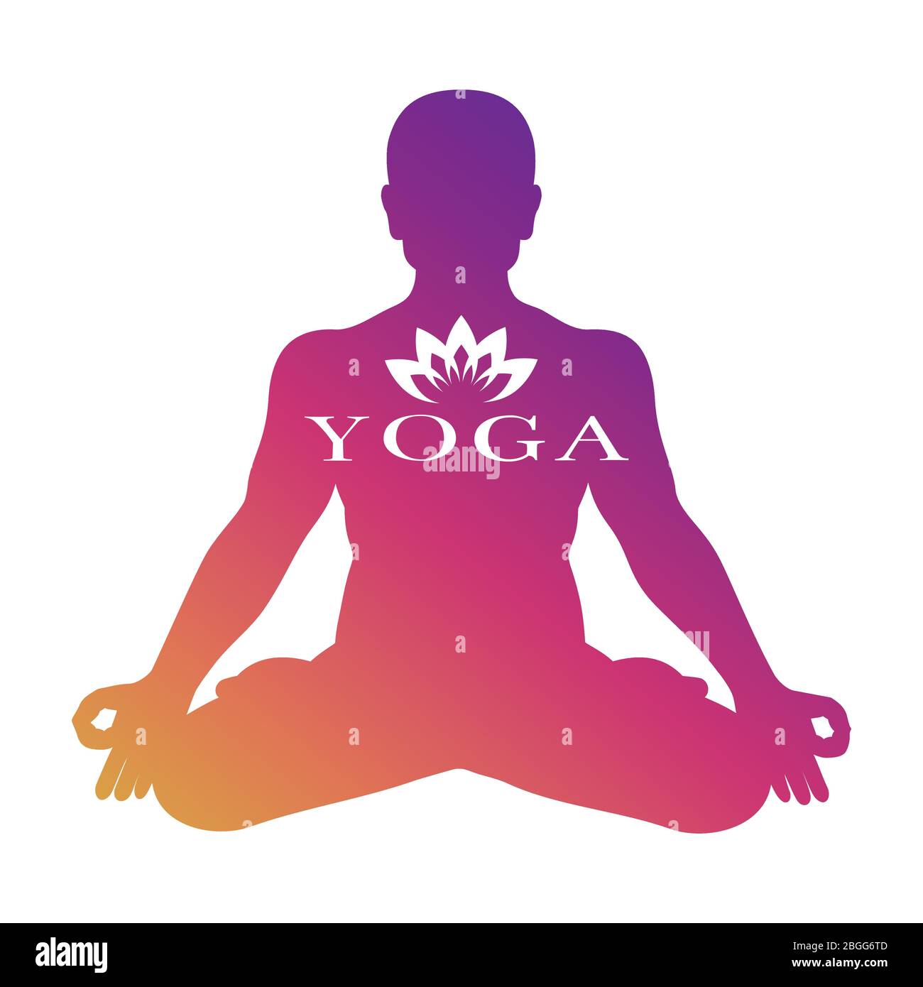 Yoga Logo Vektor Design. Helle Meditation männliche Silhouette auf weißem Hintergrund isoliert. Illustration von Meditation und Entspannung Stock Vektor