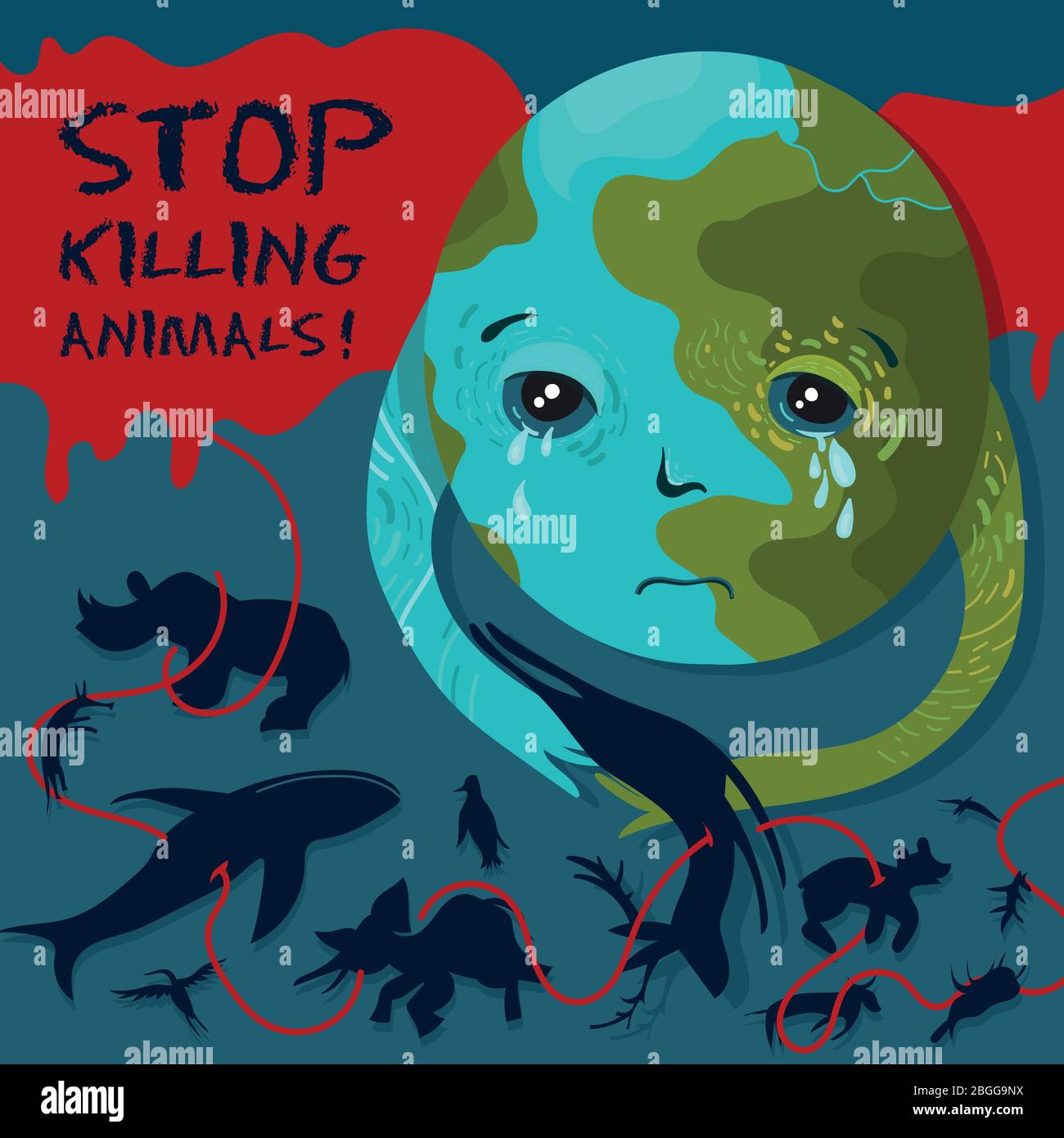 Hört auf, Tiere zu töten. Vektor konzeptionellen Zoo Schutz Illustration Stock Vektor