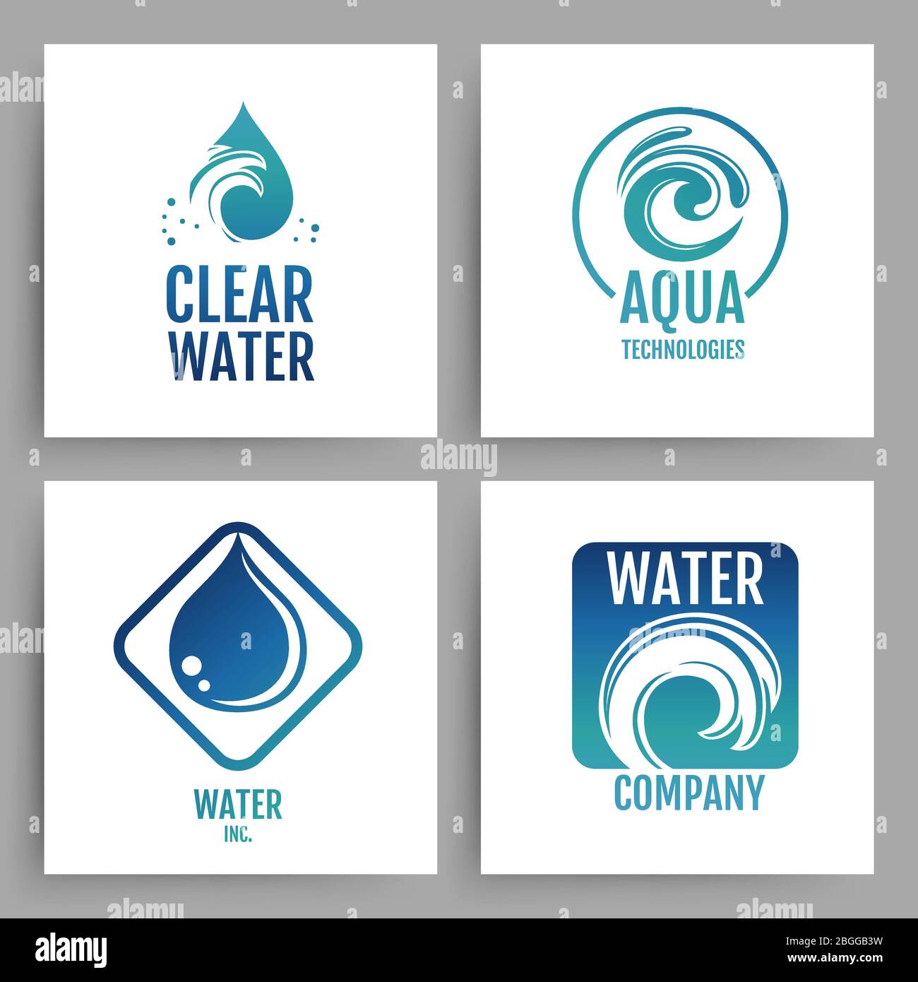 Bunte Wasser Firmenlogos. Emblem-Karten für sauberes Wasser. Business-Logo natürlichen Tropfen Aqua Set. Vektorgrafik Stock Vektor