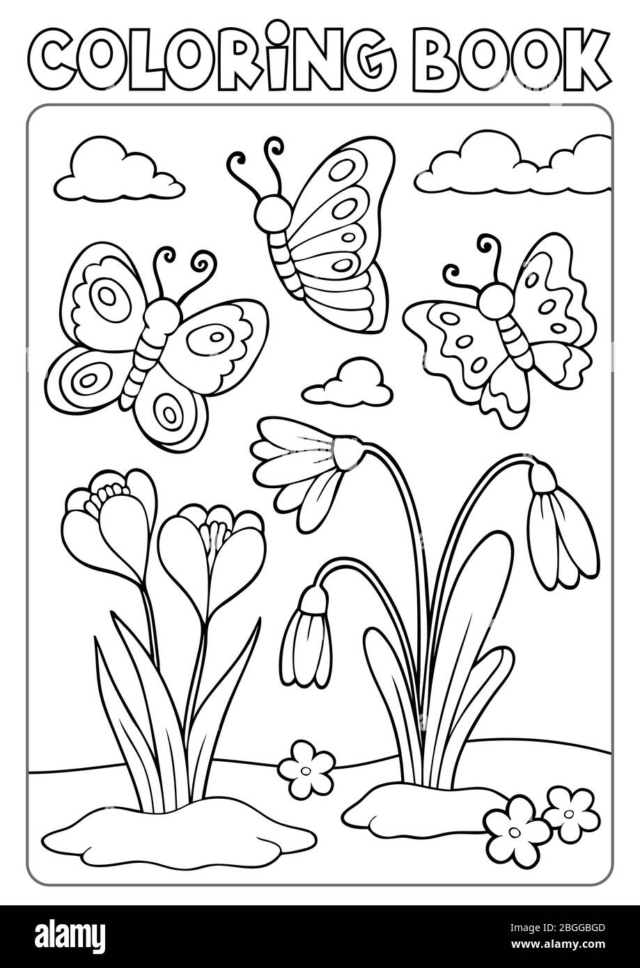 Malbuch Frühling Blumen und Schmetterlinge - eps10 Vektor-Illustration. Stock Vektor