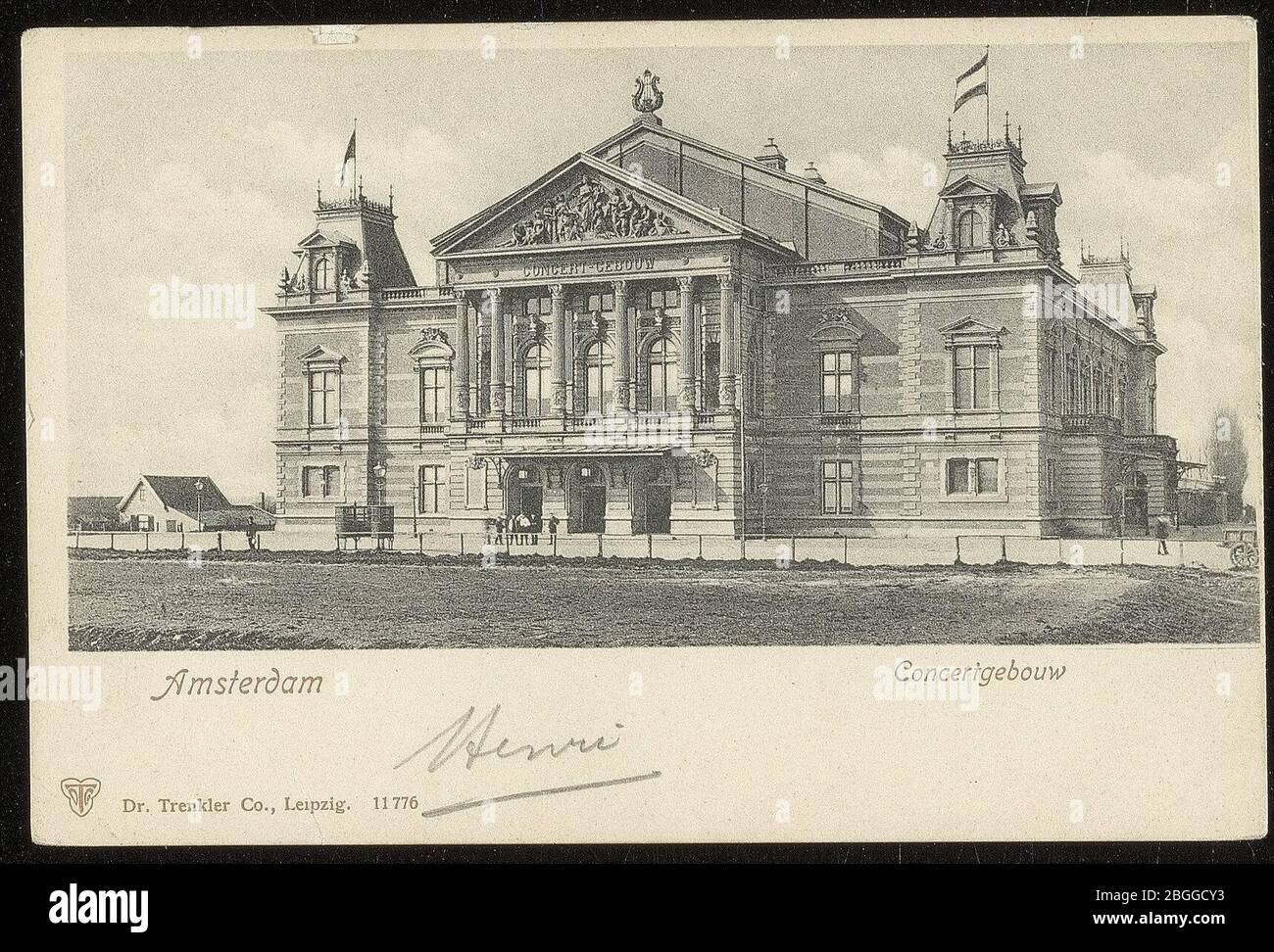 Het Concertgebouw, Van Baerlestraat 92. Uitgive Dr. Trenkler Co. Leipzig, Stockfoto