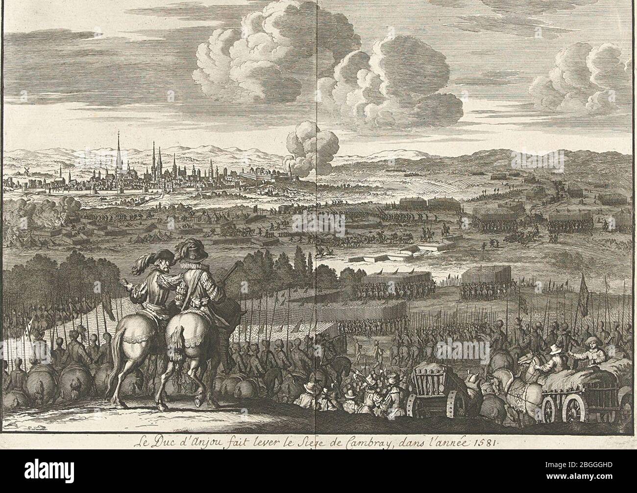 Het ontzet van Kamerijk door de hertog van Anjou, 1581, Jan Luyken, 1678 - 1680. Stockfoto