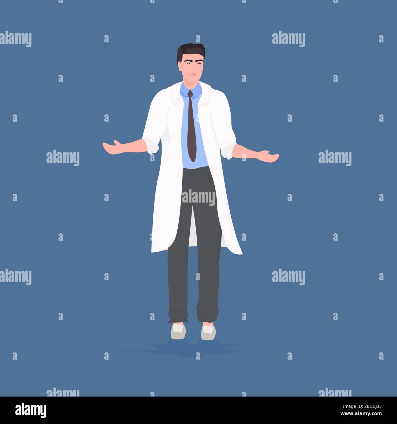 Männlich überarbeiteten Wissenschaftler Mann Forscher in weißen Mantel stehend Pose medizinischen Laborarbeiter voller Länge Vektor-Illustration Stock Vektor