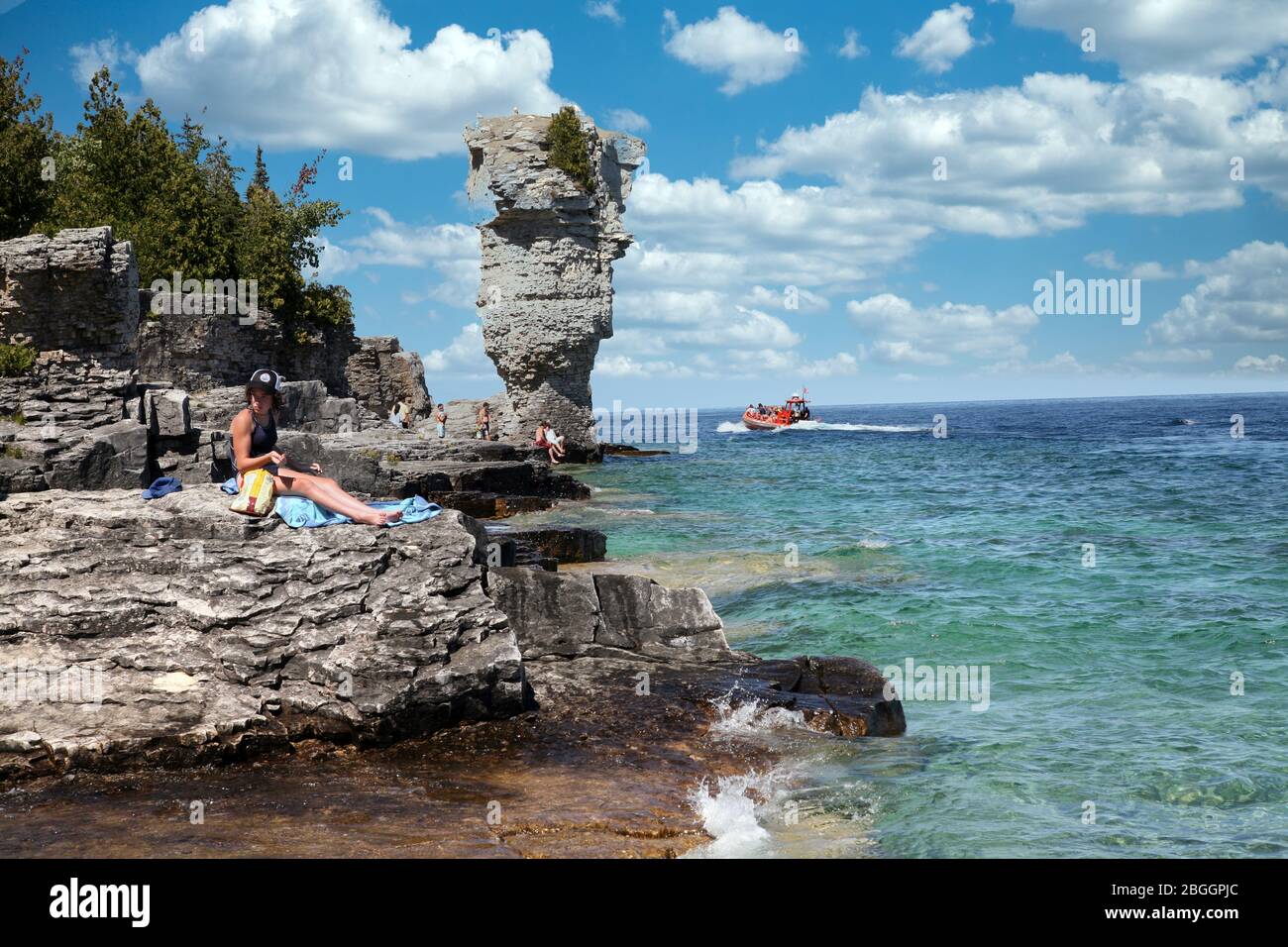Kanada, Ontario, Tobermory an der Georgian Bay am Big Tub Hafen, nahe Flowerpot Island, am Lake Huron, Fathom Five Marine Park, Nordamerika Stockfoto