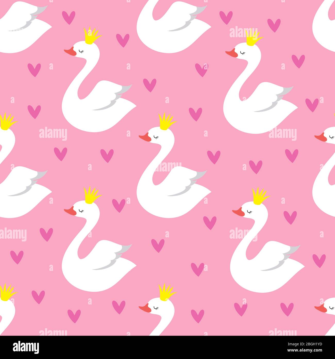 Niedlichen Schwan Prinzessin mit Krone nahtlose Vektor-Muster auf rosa Hintergrund. Illustration von Vogel Muster Prinzessin Schwan Stock Vektor