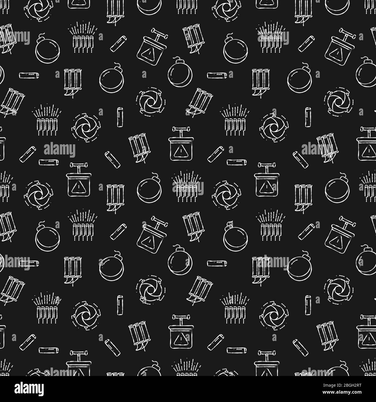 Kreide Dynamit und Pyrotechnik nahtlose Muster Hintergrund monochrom. Vektorgrafik Stock Vektor