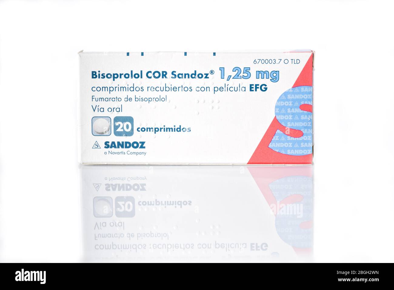 Bisoprolol wird bei Herzinsuffizienz verwendet, die Atemnot verursacht, wenn Flüssigkeiten belastet oder zurückerhalten werden. Foto aufgenommen in Madrid, Spanien, im April Stockfoto