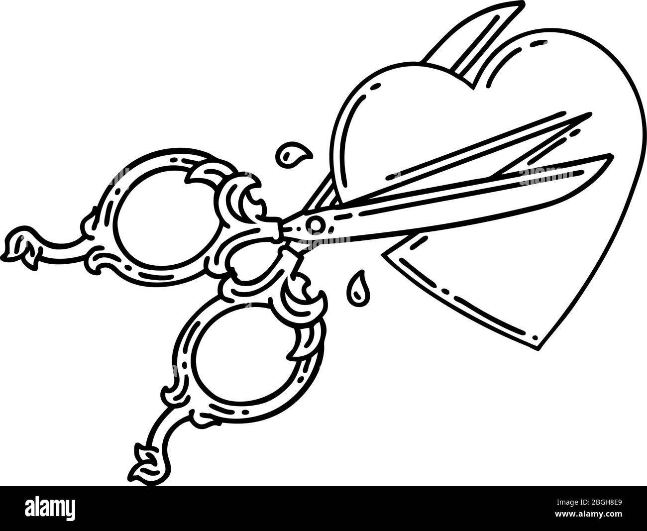 tattoo in schwarzer Linie Stil der Schere Schneiden ein Herz  Stock-Vektorgrafik - Alamy