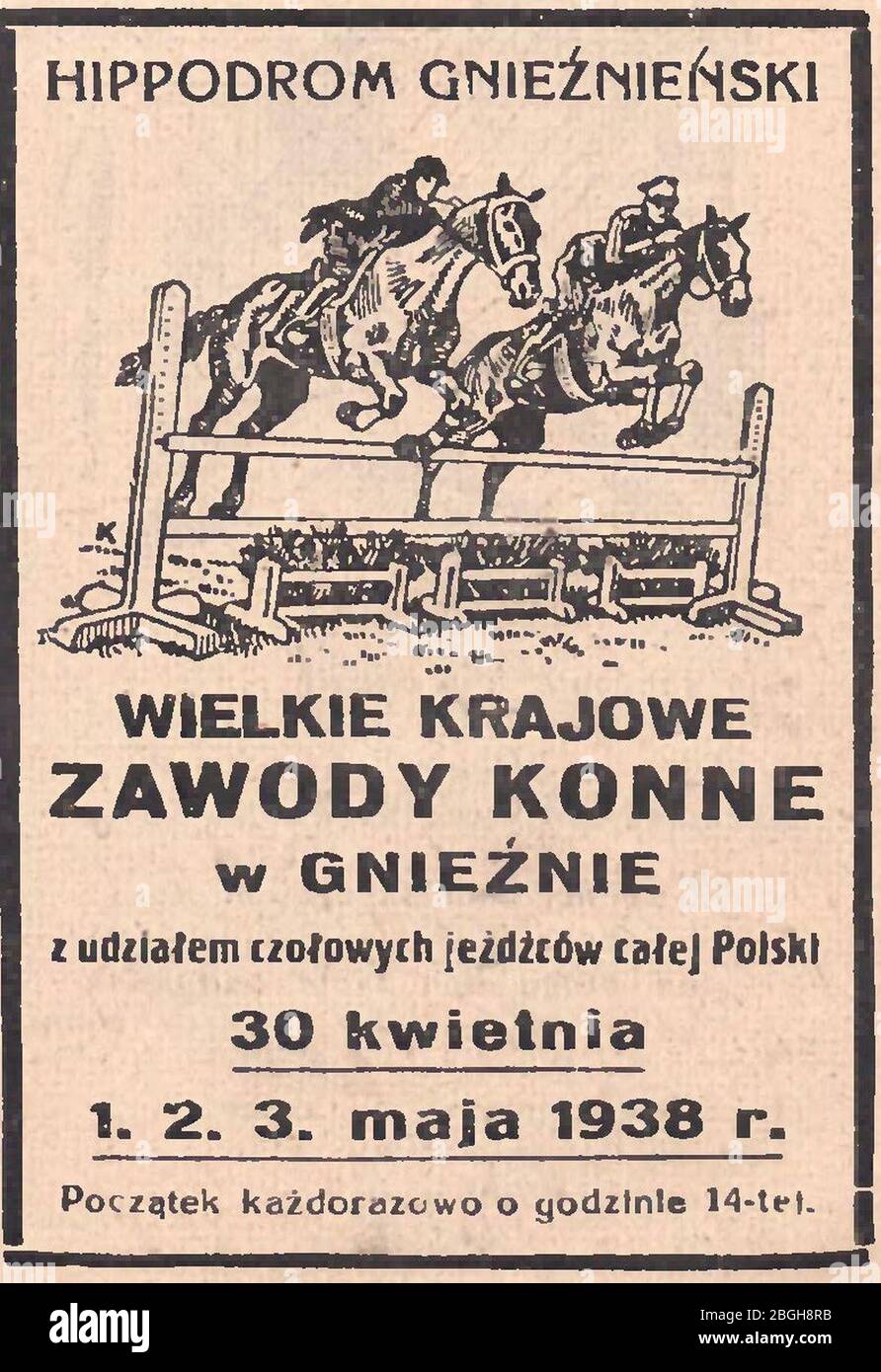 Hippodrom gnieźnieński - Wielkie zawody konne w Gnieźnie, 1938. Stockfoto