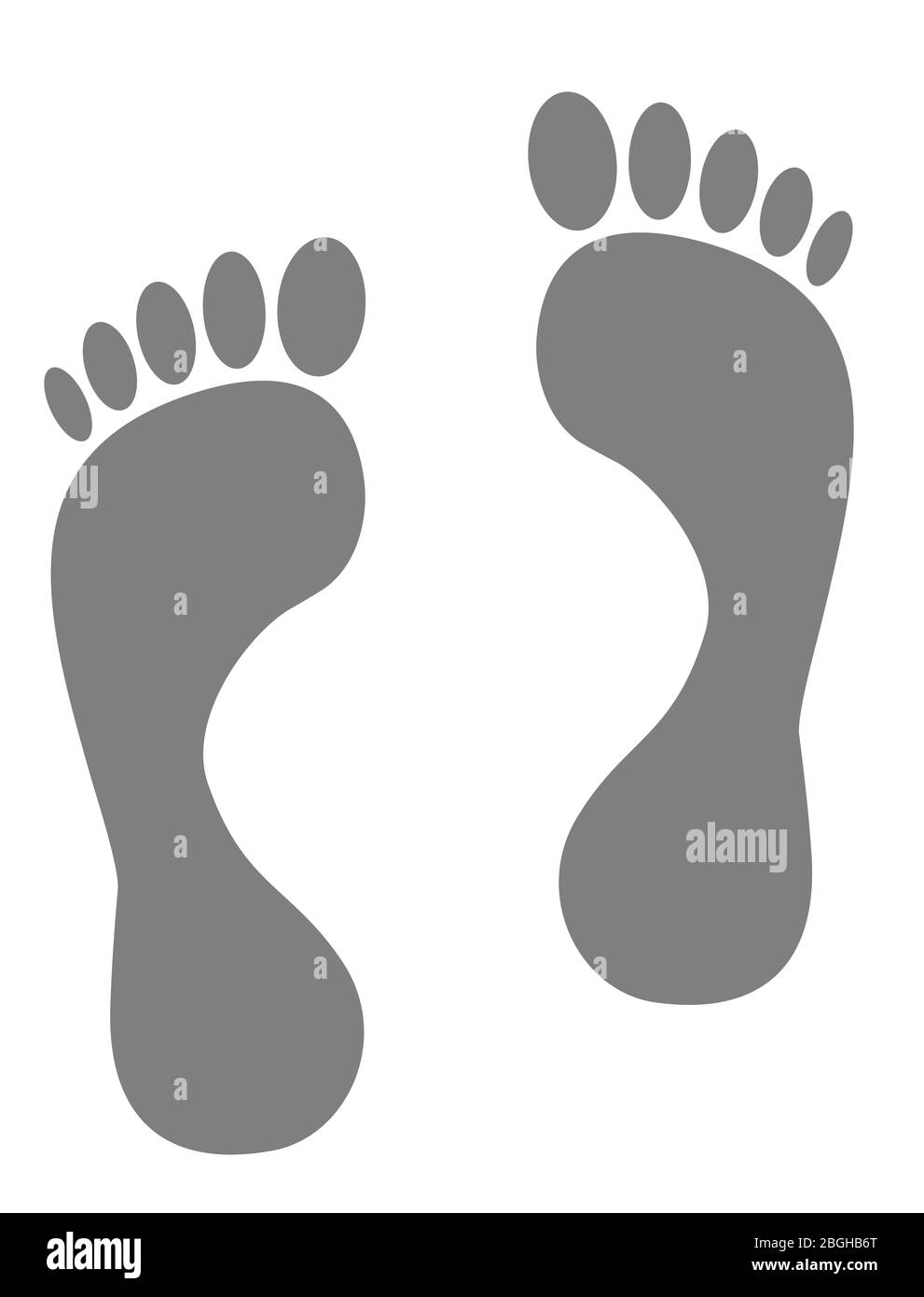 Schwarze Fußabdrücke vor weißem Hintergrund Stockfoto