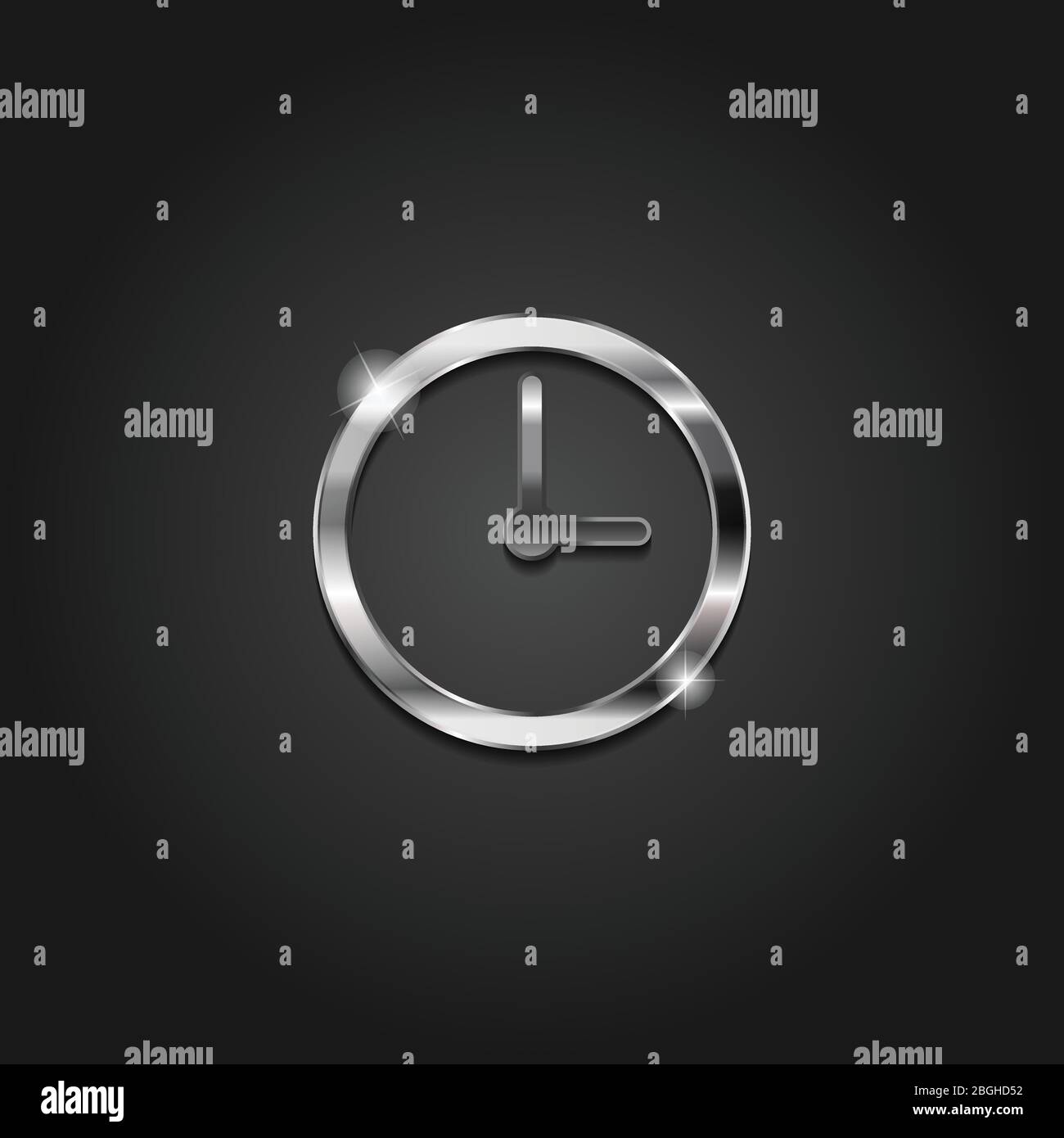 Glänzende silberne Uhr Symbol metallischen Symbol Design Vektor Vorlage isoliert auf einem dunklen Hintergrund Stock Vektor
