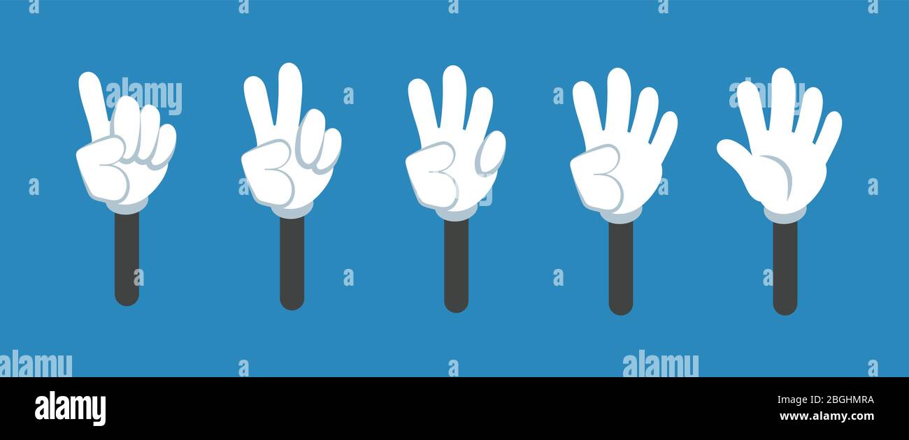 Cartoon Zählen Hand mit Zahl Gesten isoliert gesetzt. Countdown mit Fingern Vektorsymbole. Cartoon Hand Zahl Finger Illustration Stock Vektor