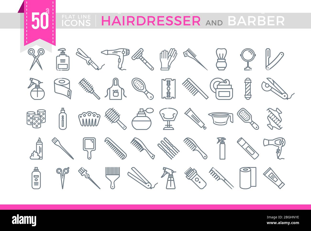 Setzen Sie Vektor-Linie Symbole Haardesser und Barber Stock Vektor
