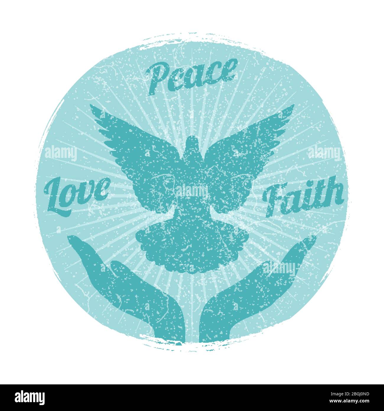 Grunge Taube Frieden fliegen aus Händen isoliert. Liebe, Freiheit und Religion Glauben Vektor-Konzept Illustration Stock Vektor